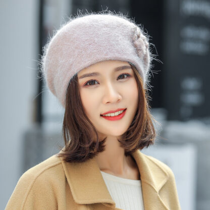 Купить Trendy Korean Autumn And Winter Rabbit Fur Beret Women S Warm Knitted Hat All-Matching Fashion Mom Hat Wholesale