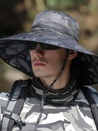 Купить Korean Summer Big Brim Bucket Hat Mens Outdoor Sun Protection Camouflage Climbingng