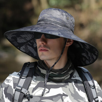 Купить Korean Summer Big Brim Bucket Hat Mens Outdoor Sun Protection Camouflage Climbingng