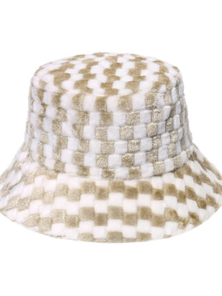 Купить Hats & Caps Cross-Border European and American New Casual Trend Mixed Color Plaid Fisherman Plush Bonnet Warm Bucket Hat Men Women Autumn a
