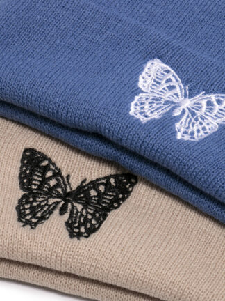 Купить Korean Style Autumn and Winter New Butterfly Printing Knitted Hat Sleeve Cap Travel Warm Hot Selling Woolen Cap