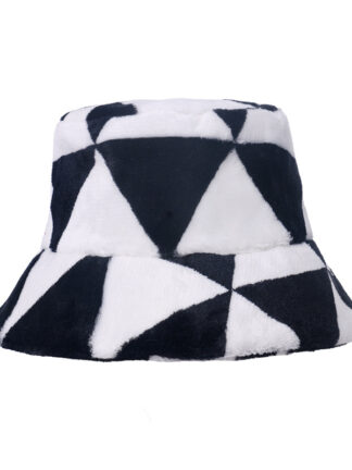 Купить European and American Warm Hat Outdoor Casual Trendy Men Women Black White Triangle Geometric Plaid Fisherman Bucket Autumn