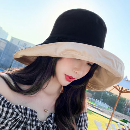 Купить Hats & Cap Korean Fashion Solid Color Double-Sided Big Brim Women Spring Summer Outdoor Sun-Proof All-Matching Bucket Hat Fresh