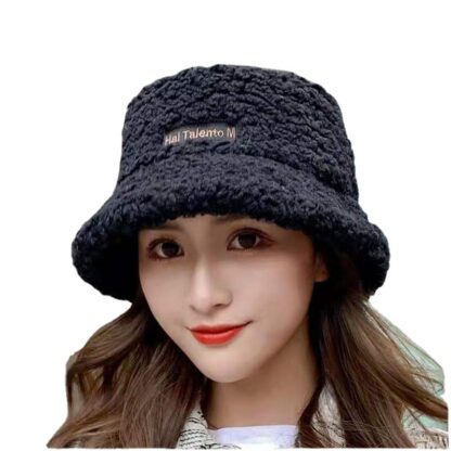 Купить Internet Celebrity Warm Lamb Wool Bucket Hat Korean Style Plush Embroidery Womens Autumn and Winter Travel Cute Students Wome