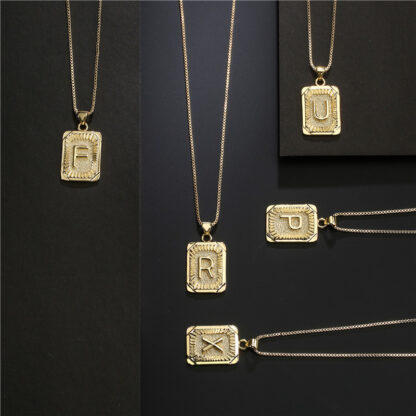 Купить New copper plated real gold hip hop Necklace square 26 English capital letters pendant cast on both sides