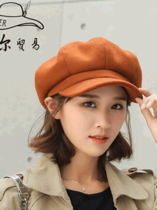 Купить Pure Color Korean Style Wool Octagonal Cap Childrens Autumn and Winter New Peaked Cap Beret Trendy British Female Youth Painter Cap