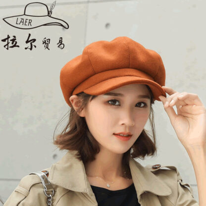 Купить Pure Color Korean Style Wool Octagonal Cap Childrens Autumn and Winter New Peaked Cap Beret Trendy British Female Youth Painter Cap