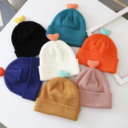 Купить INS Korean Style Baby Wool Cap Autumn and Winter Baby Girls Lovely Heart-Shaped Super Cute 3-6-12 Months Warm Knitted Hat