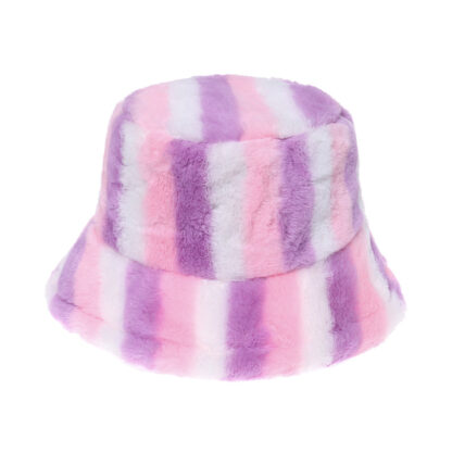 Купить Cross-Border New Arrival Warm Bucket Hat Imitation Rabbit Fur Female Online Influencer Trend Colorful Rainbow Stripes Wint
