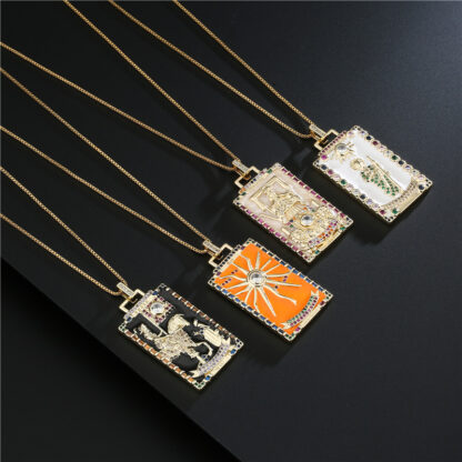 Купить Pendant Necklaces Aogu Cross-Border Supply European and American Fashion Dripping Tarot Pendant Necklace Copper Plating 18K Gold Zircon Ornament for Women