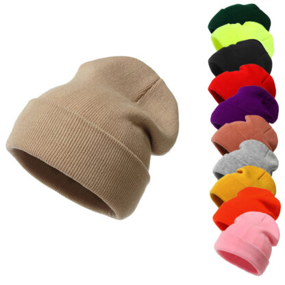 Купить INS Style Simple Men Women Solid Color Knitted Hat Autumn and Winter Wild Adult Candy Thermal Head Cover Woolen Cap