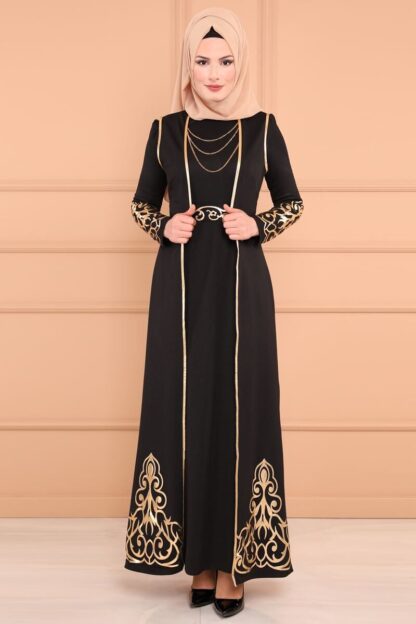Купить Two Pieces Set Kaftan Abaya Dress and Vest Muslim Women Splice Applique Long Robe Kimono Juhab Middle East Arab Islamic Clothing