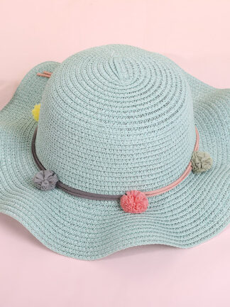 Купить In Stock Wholesale New Creative Fur Ball Series Bag Straw Hat Vacation Casual Children Beach Hat Set