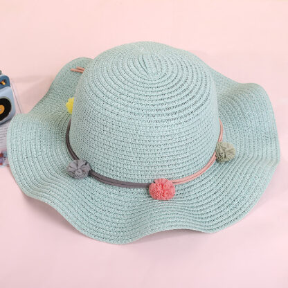 Купить In Stock Wholesale New Creative Fur Ball Series Bag Straw Hat Vacation Casual Children Beach Hat Set