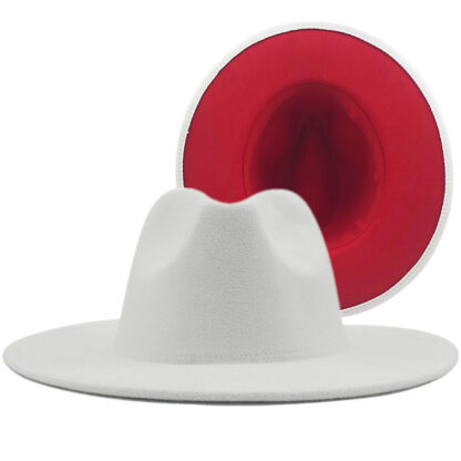 Купить Amazon 2021 Woolen New White outside and Red Hat Ethnic Style Jazz Cashmere Felt Cap
