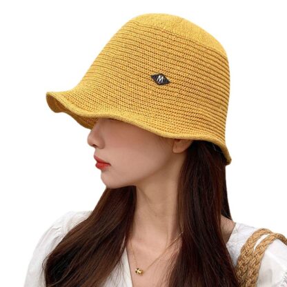 Купить 2021 New Cute Woven Sunshade Girls Cap Summer Dome off-the-Face-Hat Angular Iron Mark Bucket Hat