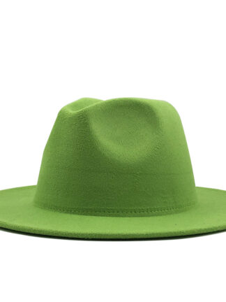 Купить 2021 Amazon Woolen Hat European And American Fashion Fruit Green Plus Yellow Color Matching Female Flat Brim Fedora 58cm