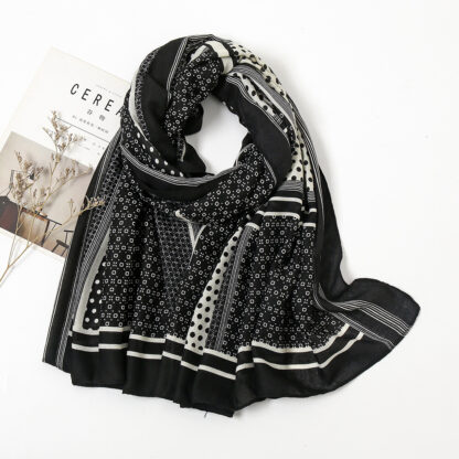 Купить Shawls Autumn and Winter New Fashion Black Dots All-Match Oversize Shawl Korean Style Cotton Linen Feel Travel Warm Scarf No. 4