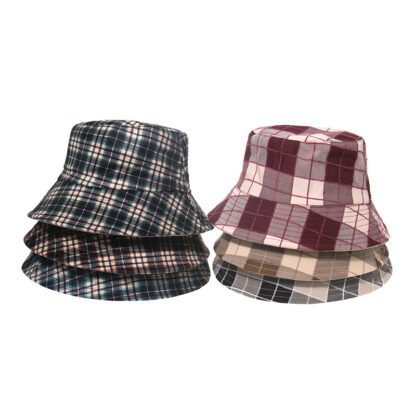 Купить Bucket Hat Womens Summer Japanese Style Face-Covering Plaid Trendy Big Brim Sun-Proof Sun Reversible No. 1