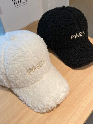 Купить Hat Womens Autumn and Winter Lamb Wool Baseball Cap Korean Style Casual Plush Thick Warm Alphabet Peaked Cap Student Fashion