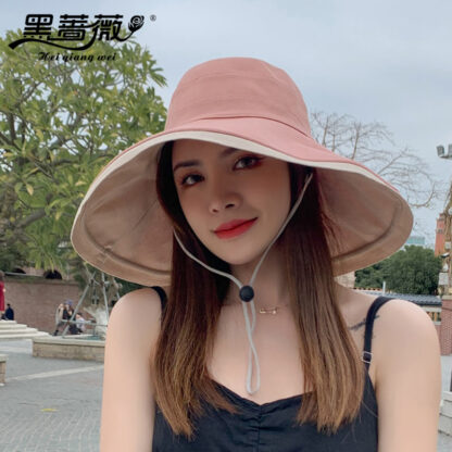 Купить 2021 New Spring and Summer Womens Fashion Wide Brim Reversible Fisherman Hat Sun Protection Female One Piece Dropshipping