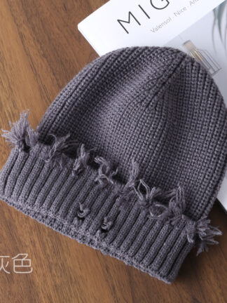 Купить Korean Japanese Style Trendy Men Ripped Special Curled Brim Knitted Hat Fashion Street Female Warm Student Couple Woolen No. 5