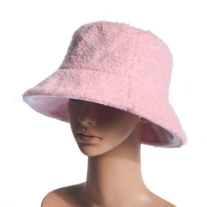 Купить Spot Goods Korean Style Womens Teddy Plush Bucket Hat Internet Celebrity Same Autumn and Winter Fashion All-Matching Pure Color Warm Keeping