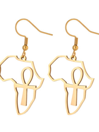 Купить Charm Earrings European and American Fashion Cross Map Golden Stainless Steal Cross-Border