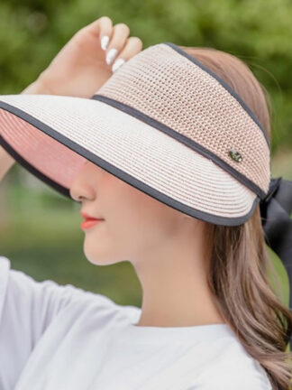Купить Stingy Brim Hats Womens Summer Straw Topless Big Brim Breathable Sun Protection Foldable Beach