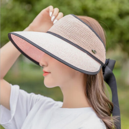 Купить Stingy Brim Hats Womens Summer Straw Topless Big Brim Breathable Sun Protection Foldable Beach