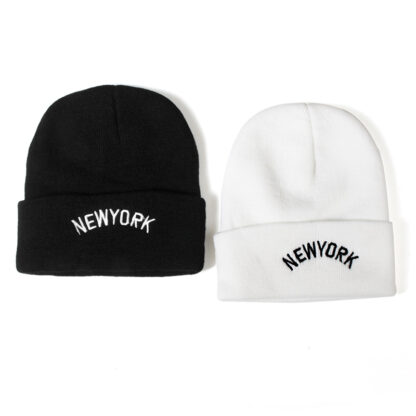 Купить European American Autumn Winter Embroidery Letters York Woolen Cap Fashion Men and Women Outdoor Cold-Proof Knitted Pullover Hat