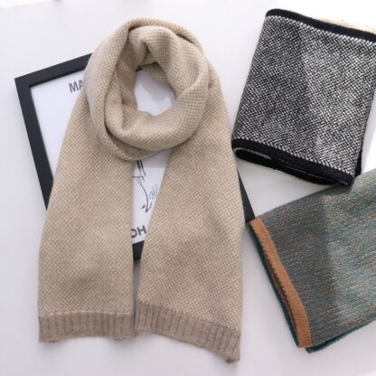 Купить Scarf Wool Knitted Womens Color Matching Autumn and Winter Narrow Version Neck Protection Students Warm-Keeping