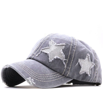 Купить New Ripped Sparkling Style Woven Hat with Hair Extensions Flash Five-Pointed Star Baseball Cap Washed Distressed Female