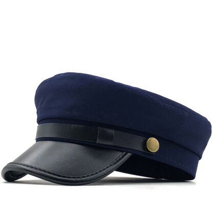 Купить Hat Spring and Summer New Navy Hat Womens British Retro Beret Mens PU Leather Seal Flat-Top Cap Students
