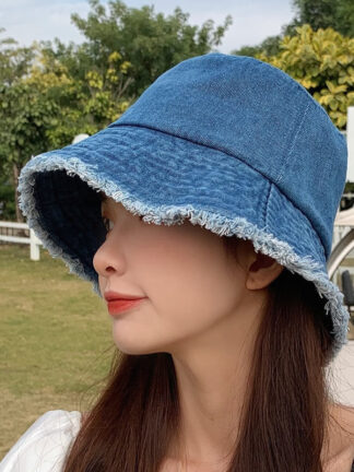Купить Korean Style New Summer Cowboy Hat Womens Fashion Sun Protection Sunshade Dome Broad-Brimmed Monochrome Windproof Bucket 2125