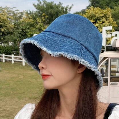 Купить Korean Style New Summer Cowboy Hat Womens Fashion Sun Protection Sunshade Dome Broad-Brimmed Monochrome Windproof Bucket 2125