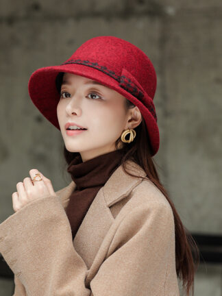 Купить Stingy Brim Hats Women's autumn winter solid color fashion side open middle-aged and elderly mother's bow looks young bucket