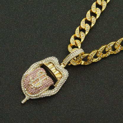 Купить Pendant Necklaces European Hip Hop Rap Rap Decoration Full Diamond Three-Dimensional Dollar Tongue Hipster Exaggerated Cuban Link Chain Necklace