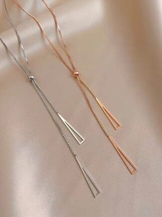 Купить Pendant Necklaces 2021 New Titanium Steel Triangle Tassel Clavicle Chain Light Luxury Minority Unique Design Ins Style Factory Direct Supply