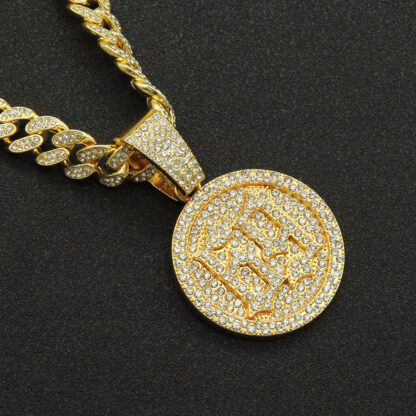 Купить Pendant Necklaces European and American Personalized Trendy Digital round Brand Full Diamond Three-Dimensional Pendant Cuban Link Chain Necklace Nightclub Str