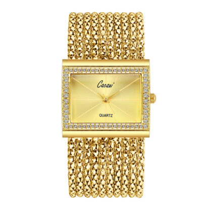 Купить Wristwatches 2021 Womens Watch Square Fashion European and American Style Gold Rhinestone Watch A010
