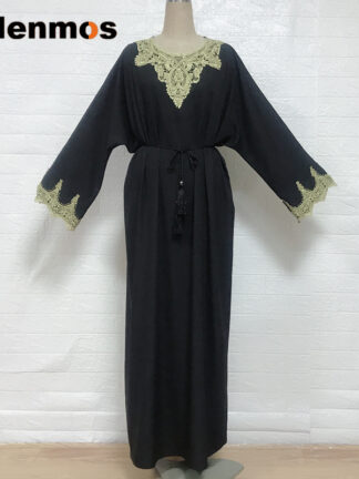 Купить Kalenmos Muslim Abaya Dress Eid Moroccan Kaftan Ramadan Islamic Lace-up Hijab Dresses Women Dubai Prayer Caftan Long Robe Arab