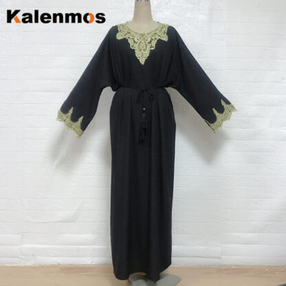Купить Kalenmos Muslim Abaya Dress Eid Moroccan Kaftan Ramadan Islamic Lace-up Hijab Dresses Women Dubai Prayer Caftan Long Robe Arab