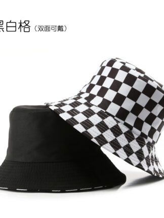Купить Korean Style Japanese Style Womens Spring and Autumn Fashion Personalized Chessboard Grid Bucket Hat Outdoor Sports Travel Sun Protection Su
