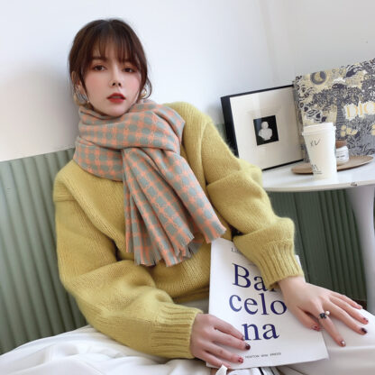 Купить Autumn and Winter New Womens Scarf Diamond Plaid Knitted Warm Scarf Thickened Scarf Wholesale