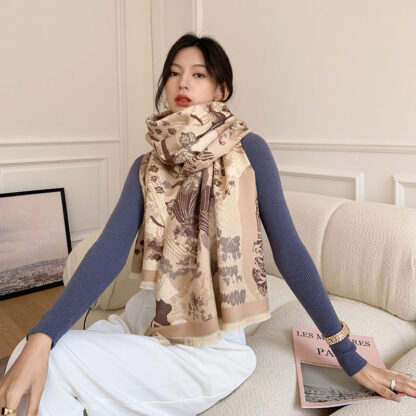 Купить 2021 Cashmere Garland Scarf Womens Autumn and Winter Thickened Landscape Shawl Womens Dual-Use Long Scarf All-Matching