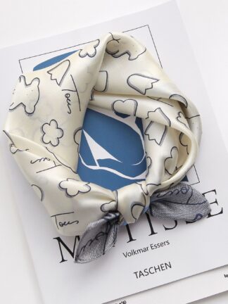 Купить Simple All-Match Silk Scarf Mulberry Silk Small Square Towel Female Accessories Cartoon Young Scarf Comfortable Classic Hair Band No. 5