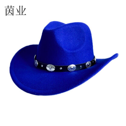 Купить British Style Metal Belt Fur Felt Hat Vintage Top Hat Woolen Denim Hat Exclusive for Cross-Border