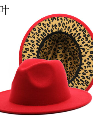 Купить New Leopard Print Color Matching Top Hat Autumn and Winter Jazz Felt Cap Double-Sided Personalized Top Hat Thickened Fabric