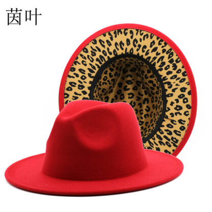 Купить New Leopard Print Color Matching Top Hat Autumn and Winter Jazz Felt Cap Double-Sided Personalized Top Hat Thickened Fabric